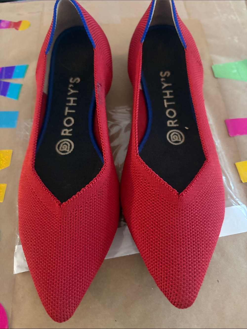 Rothy's Red Pointed Knit Flats
